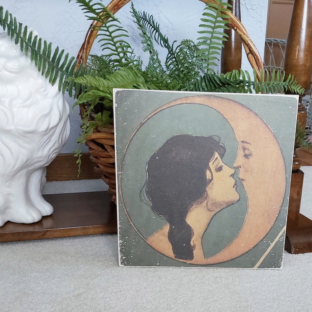 Wood Wall Art Lady Kissing Moon